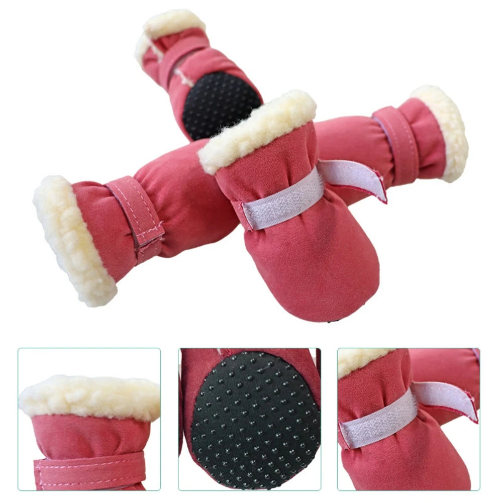 4Pcs Pet Dog Snow Boots Winter Warm Plush Shoes For Small Medium Dogs And Cats Soft Non Slip Soles S XL