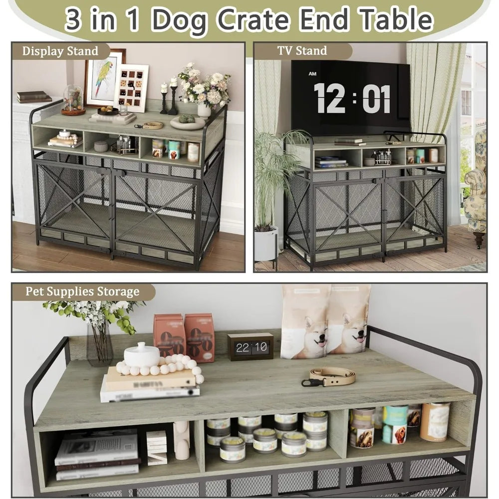 48 Inch Large Dog Crate End Table With 3 Drawers Heavy Duty
