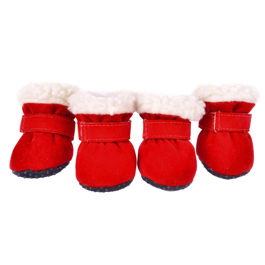 4Pcs Pet Dog Snow Boots Winter Warm Plush Shoes For Small Medium Dogs And Cats Soft Non Slip Soles S XL