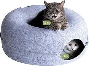 Cattasaurus Peekaboo Cat Cave for Large Cats Donut Bed