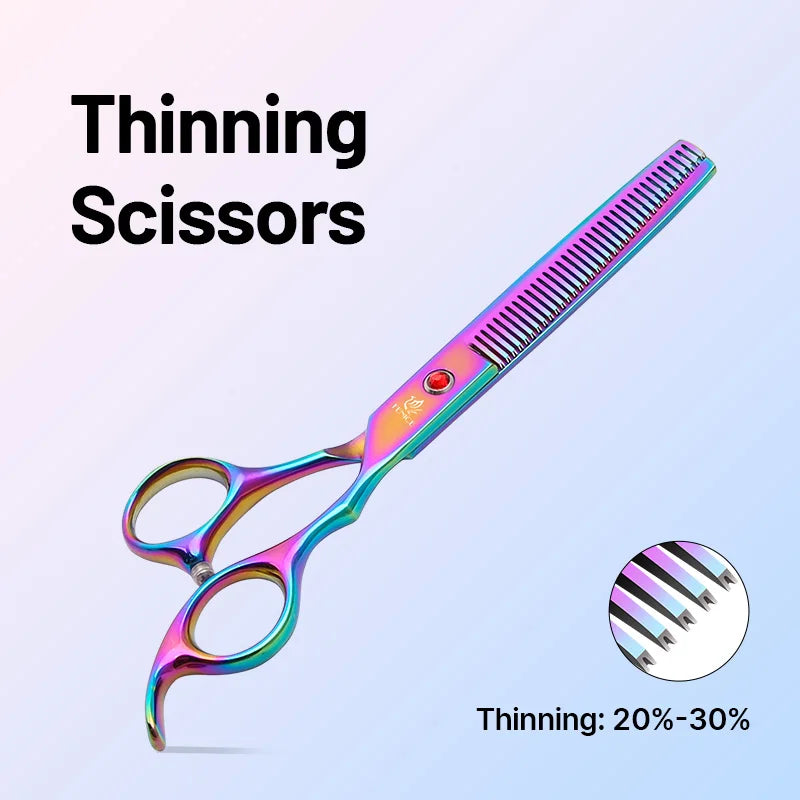 Fenice Classical Model Homeuse 9Cr Steel 6.5 To 7.0 Inch Rainbow Black Dog Grooming Scissors Set For Home Pet Owners