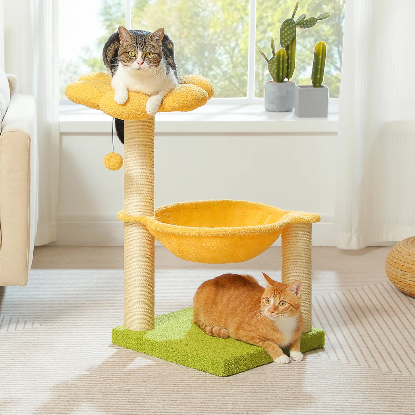 PAWZ Road Flower Cat Tree With Sisal Scratching Post Large Hammock Soft Top Perch Three Layer Cat Tower For Indoor Cats