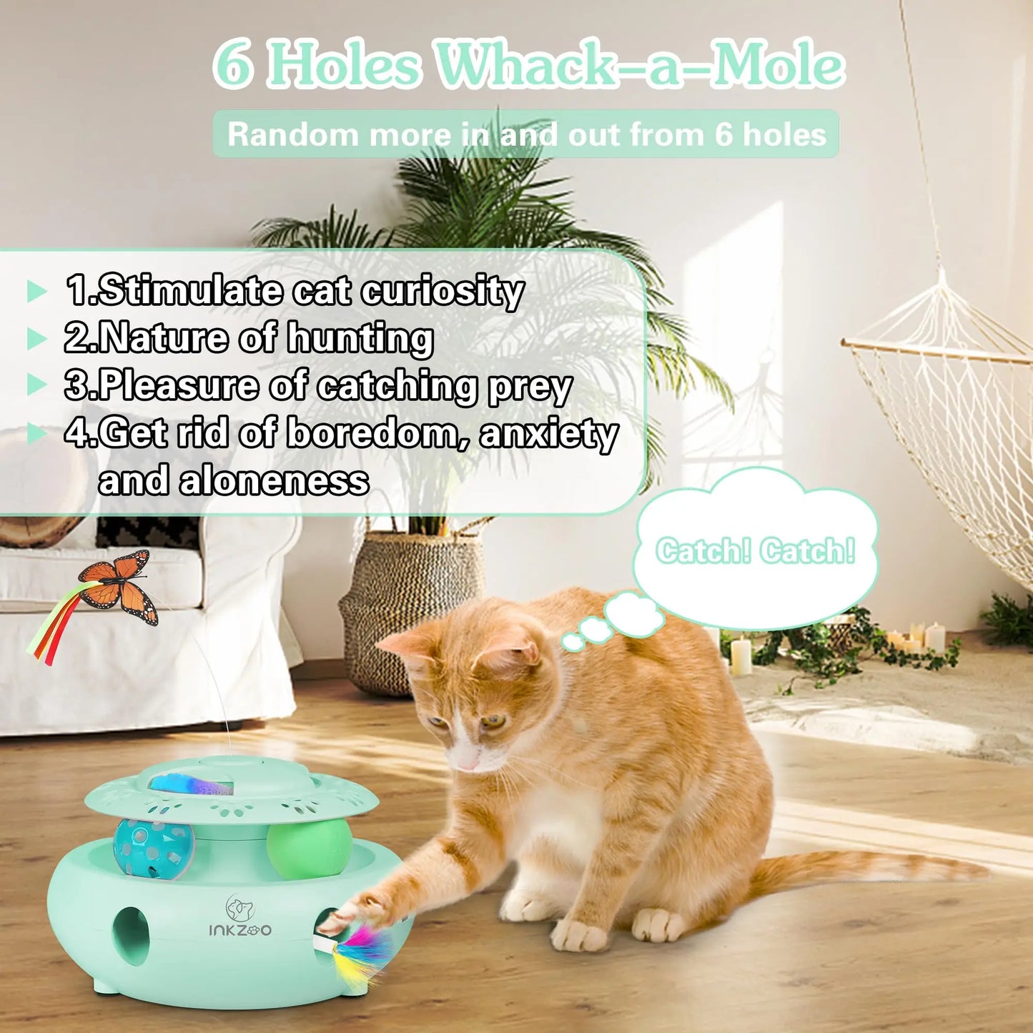 INKZOO 4 In 1 Interactive Cat Toys Indoor Cats USB