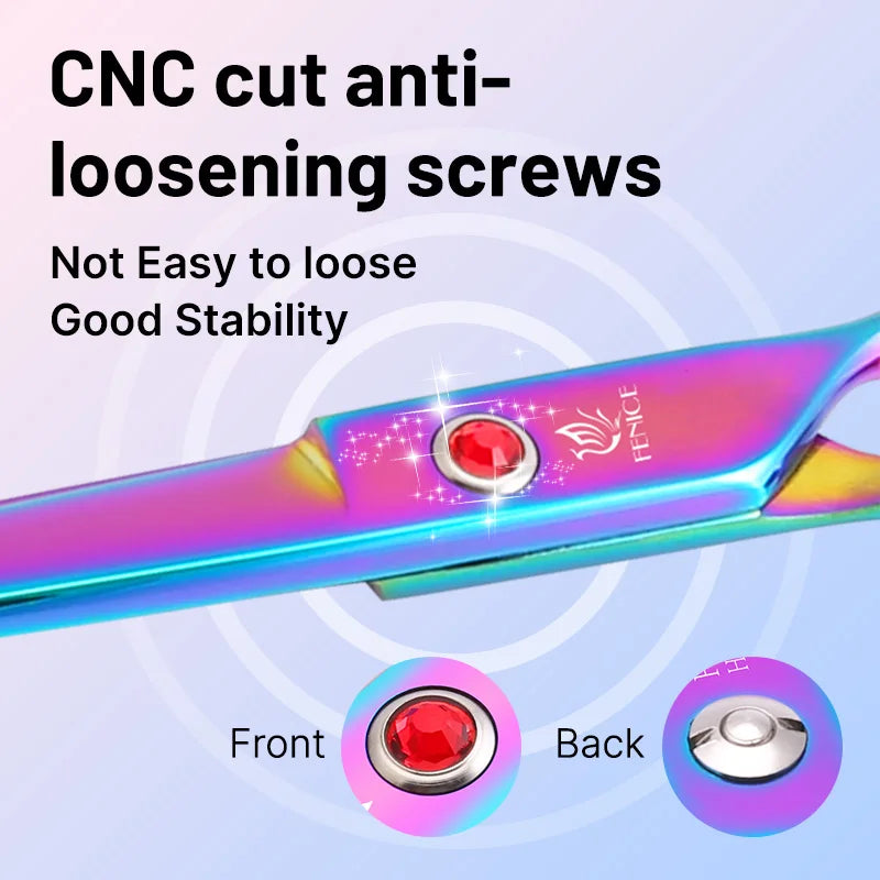 Fenice Classical Model Homeuse 9Cr Steel 6.5 To 7.0 Inch Rainbow Black Dog Grooming Scissors Set For Home Pet Owners