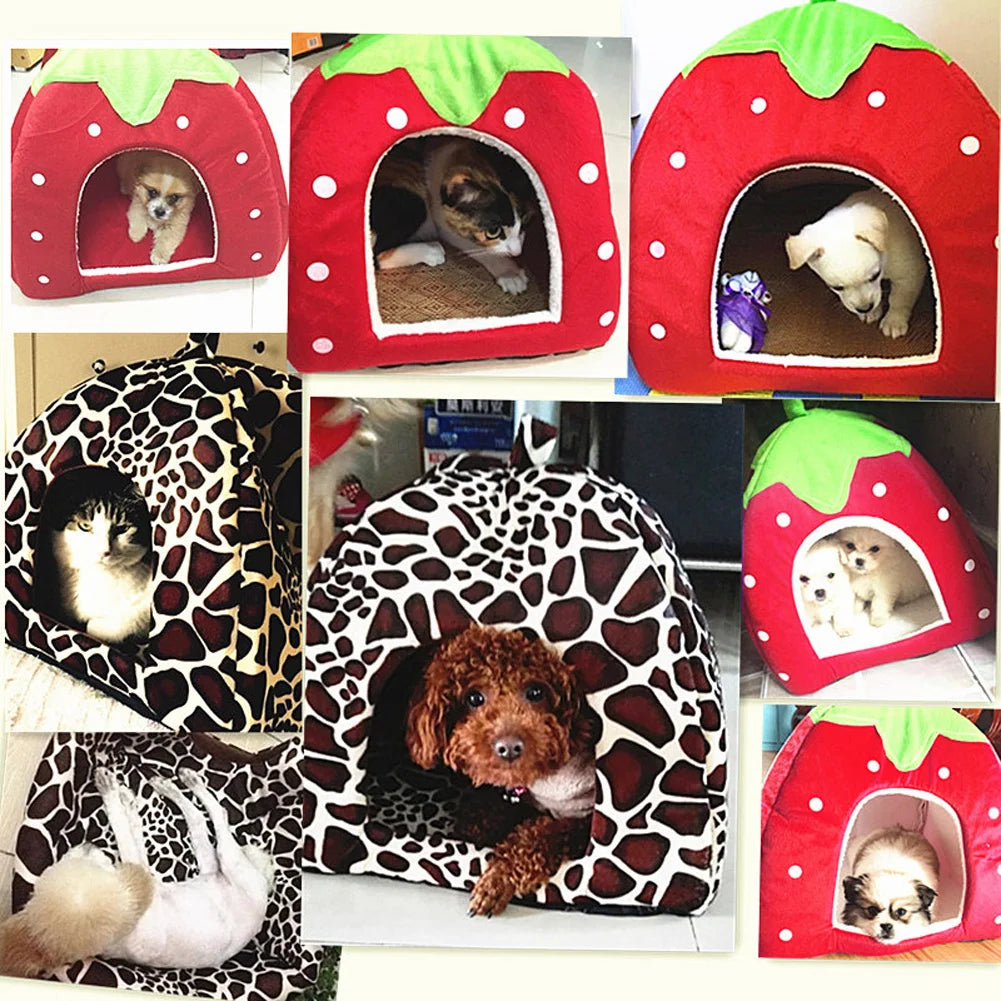 Strawberry Faux Fur Pet Bed For Dogs And Cats Cozy House
