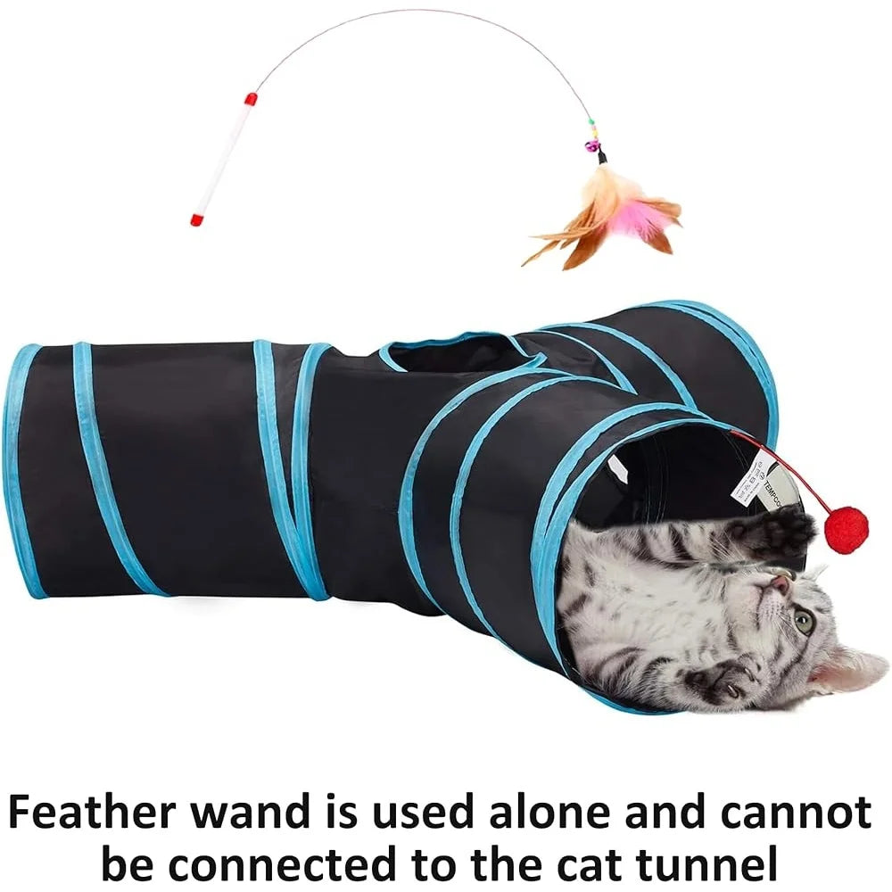 3 Way Cat Tunnel With Peephole Ball Toy Indoor Collapsible
