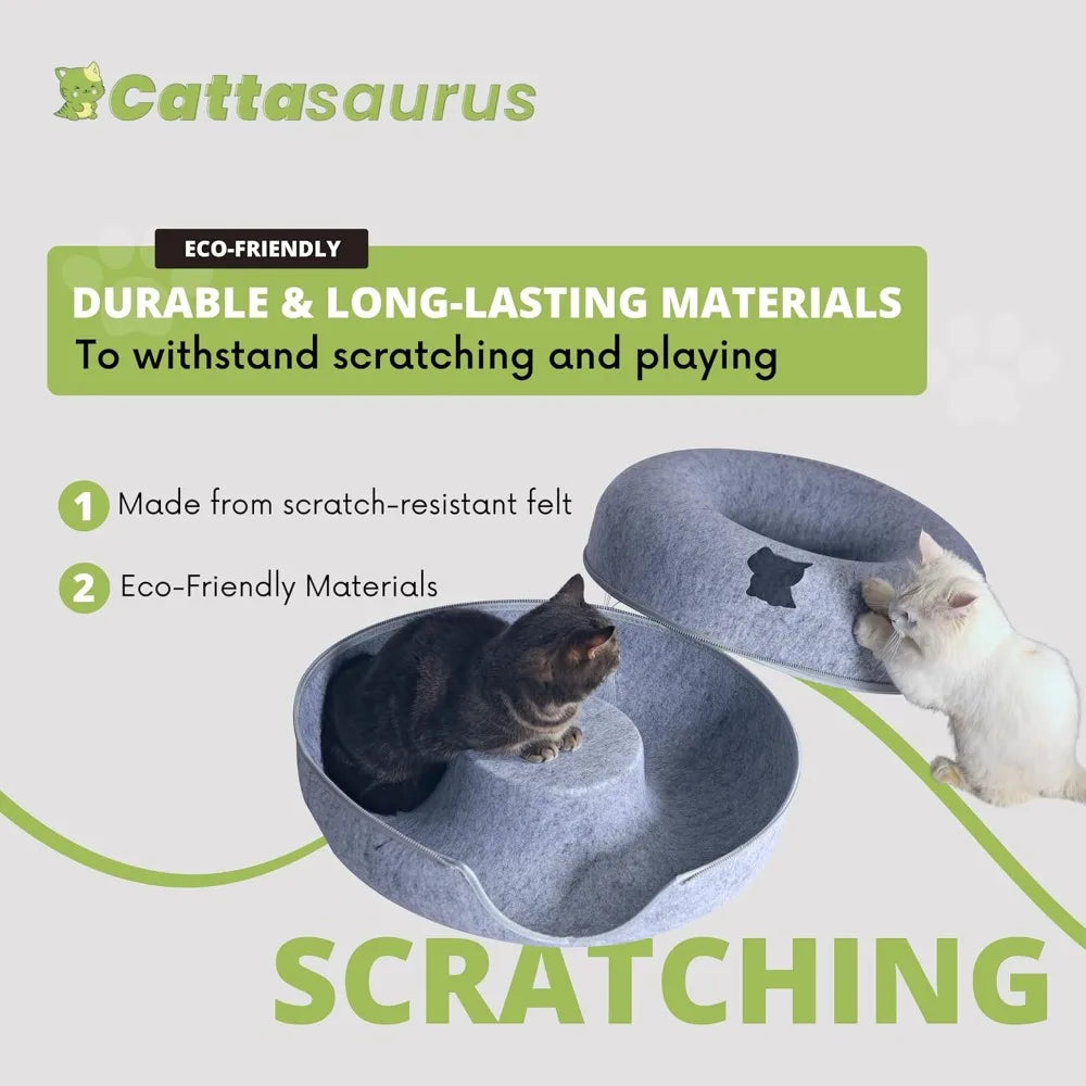 Cattasaurus Peekaboo Cat Cave for Large Cats Donut Bed