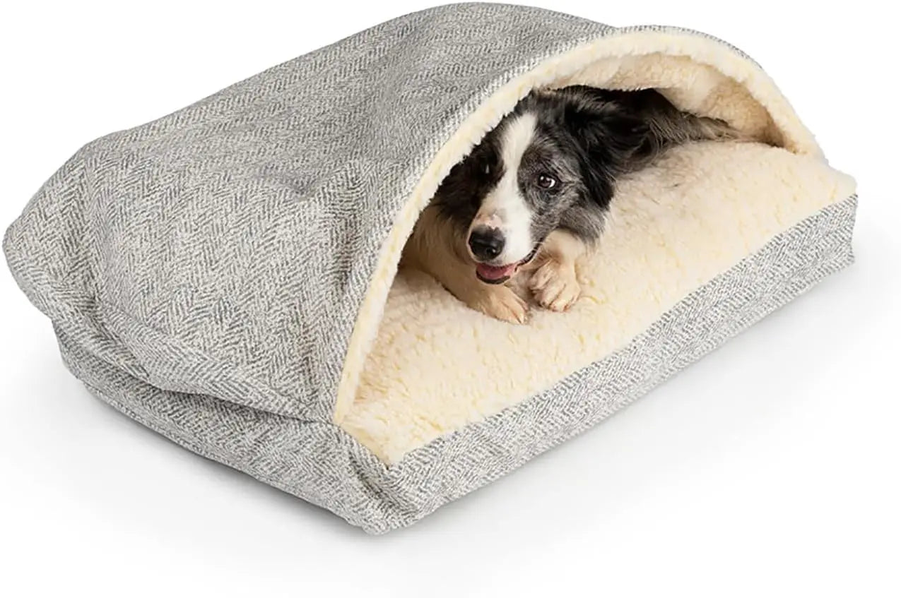 Luxury Rectangle Cozy Cave Dog Bed Microsuede Extra Large