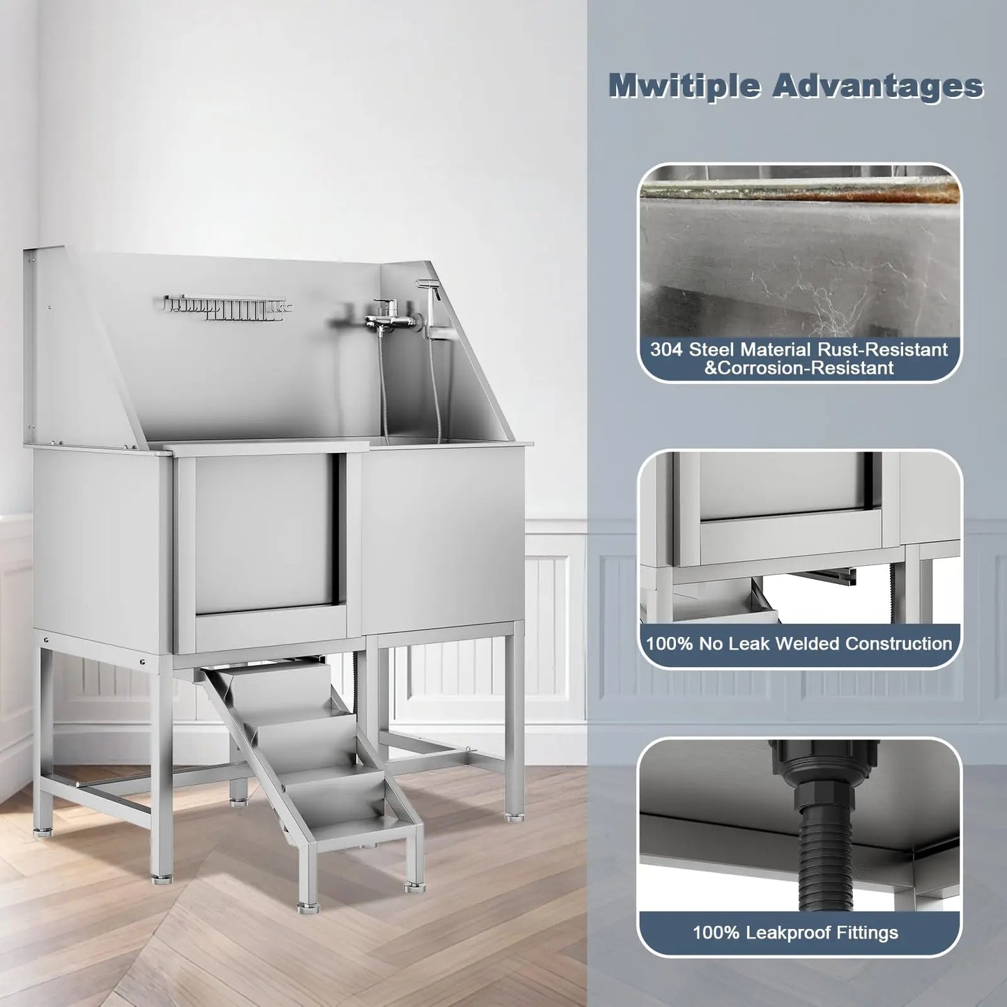 Stainless Steel Dog Bathing Station With Ramp And Grate