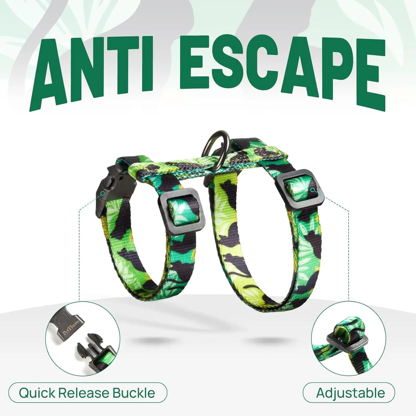 Green Cat Harness And Leash Set Escape Proof All Sizes