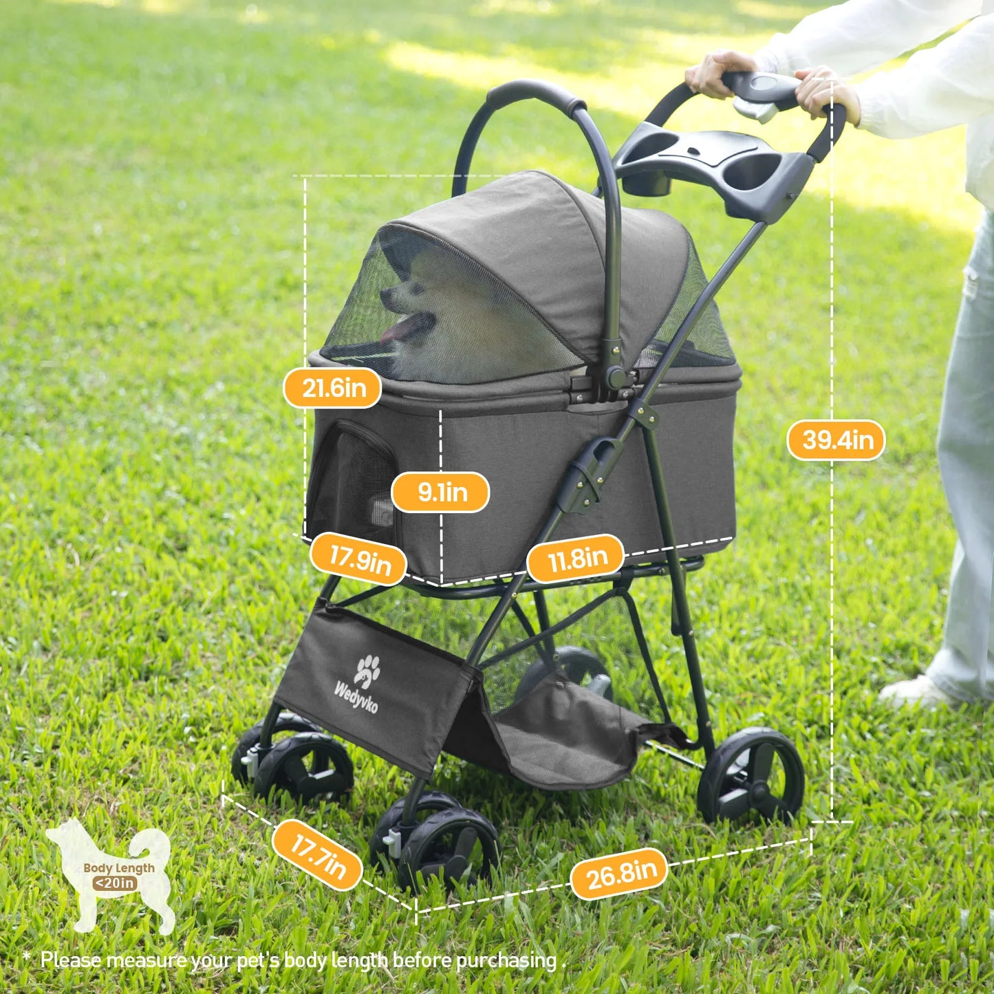 Wedyvko Luxury Detachable Pet Stroller With Cup Holder Four Wheel Travel Dog Cart Outdoor Carrier Bag