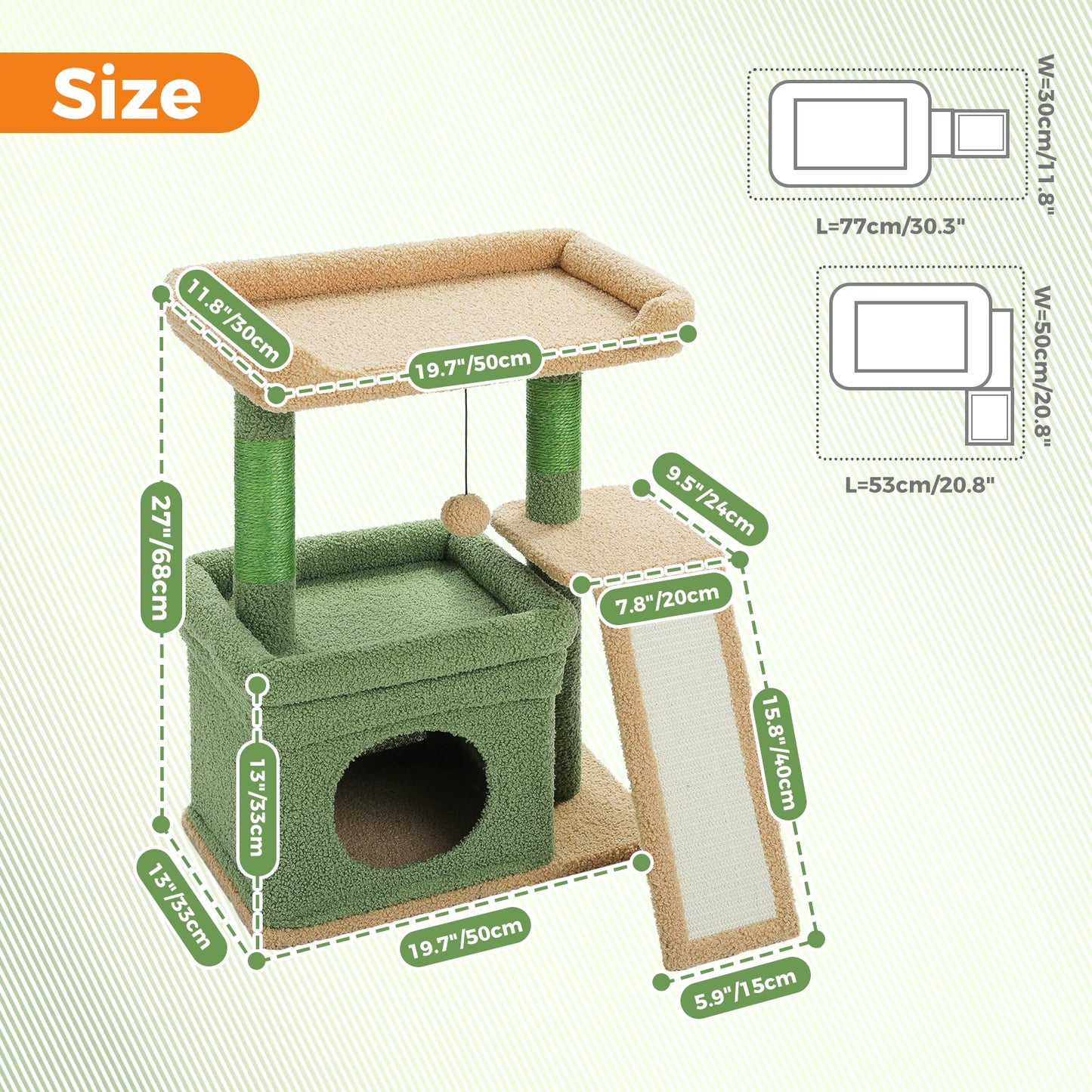 PAWZ Road Small Cat Tree for Indoor Cats Three Tier Tower with Sisal Scratching Post Wide Top Perch and Cat Condo