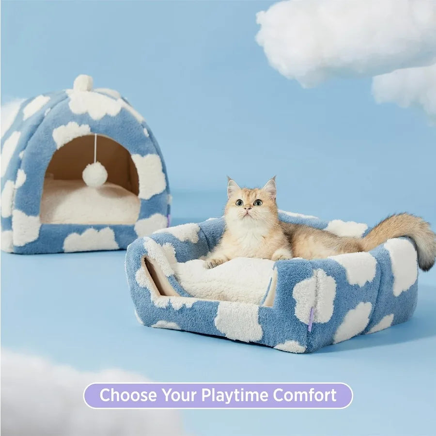 2 In 1 Cozy Cat Cave Bed For Indoor Kittens And Small Pets