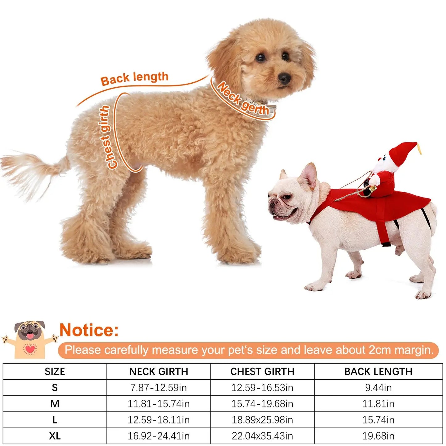 Red Winter Coat For Pet Dog Santa Bell Cosplay Outfit