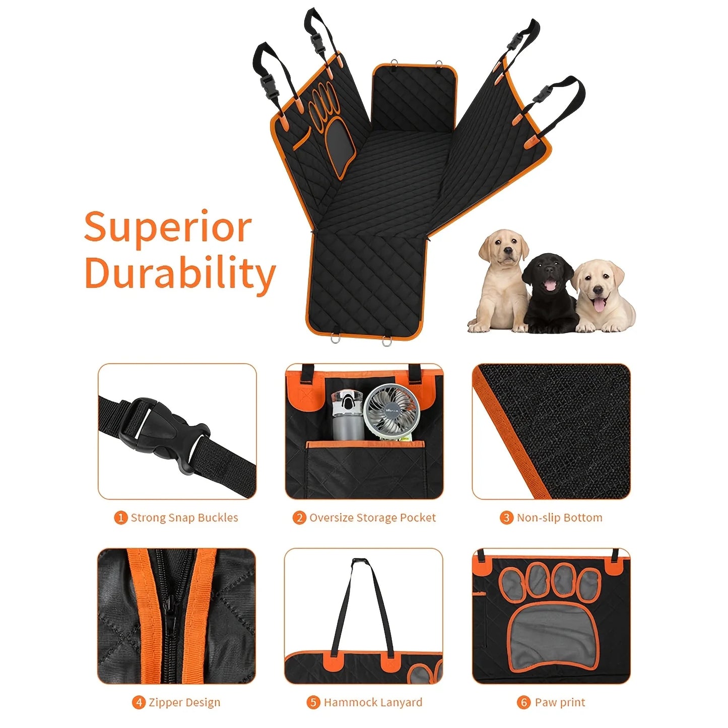 Heavy Duty Dog Rear Seat Cover Hammock Scratch Resistant