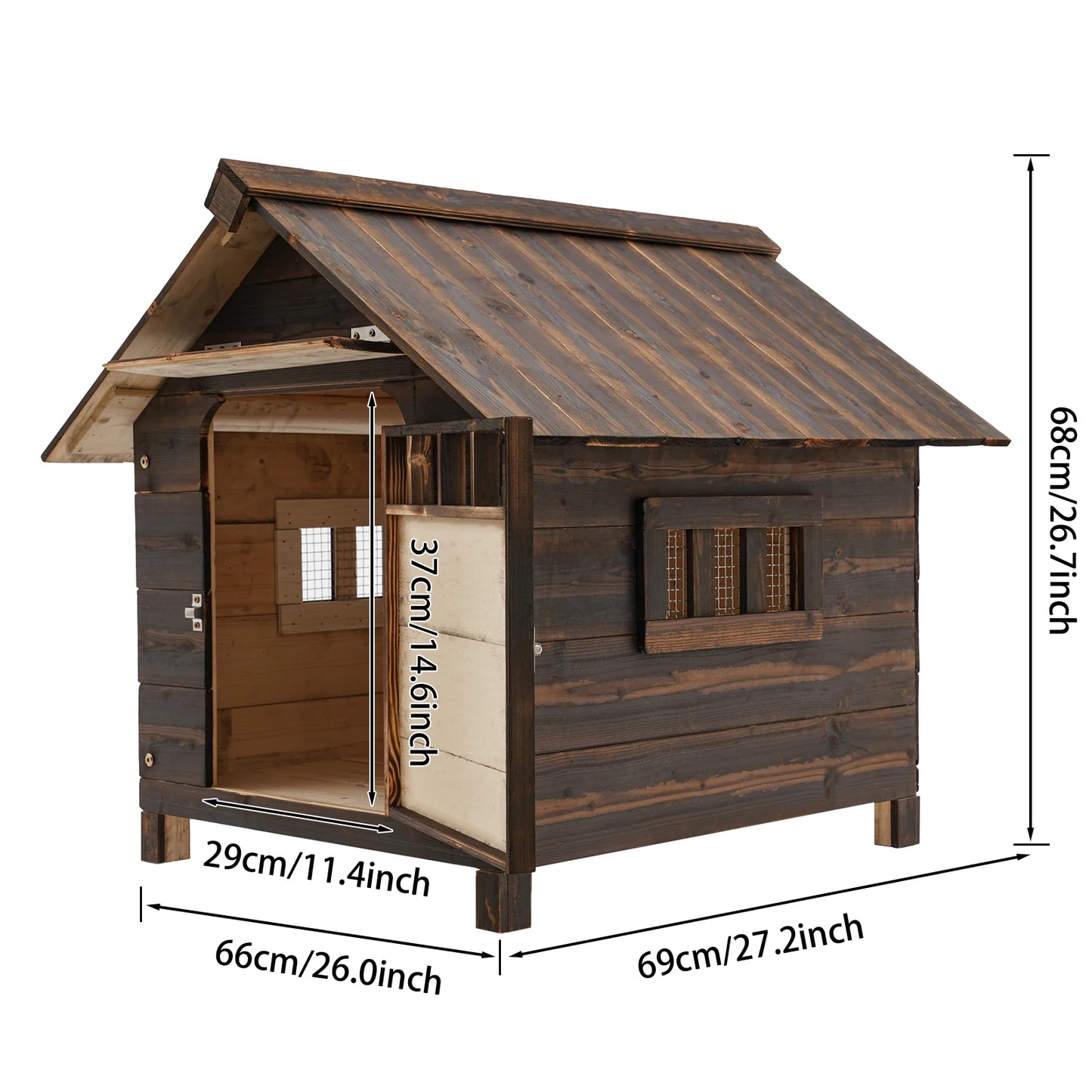Wooden Dog House With Window And Door For Indoor Outdoor