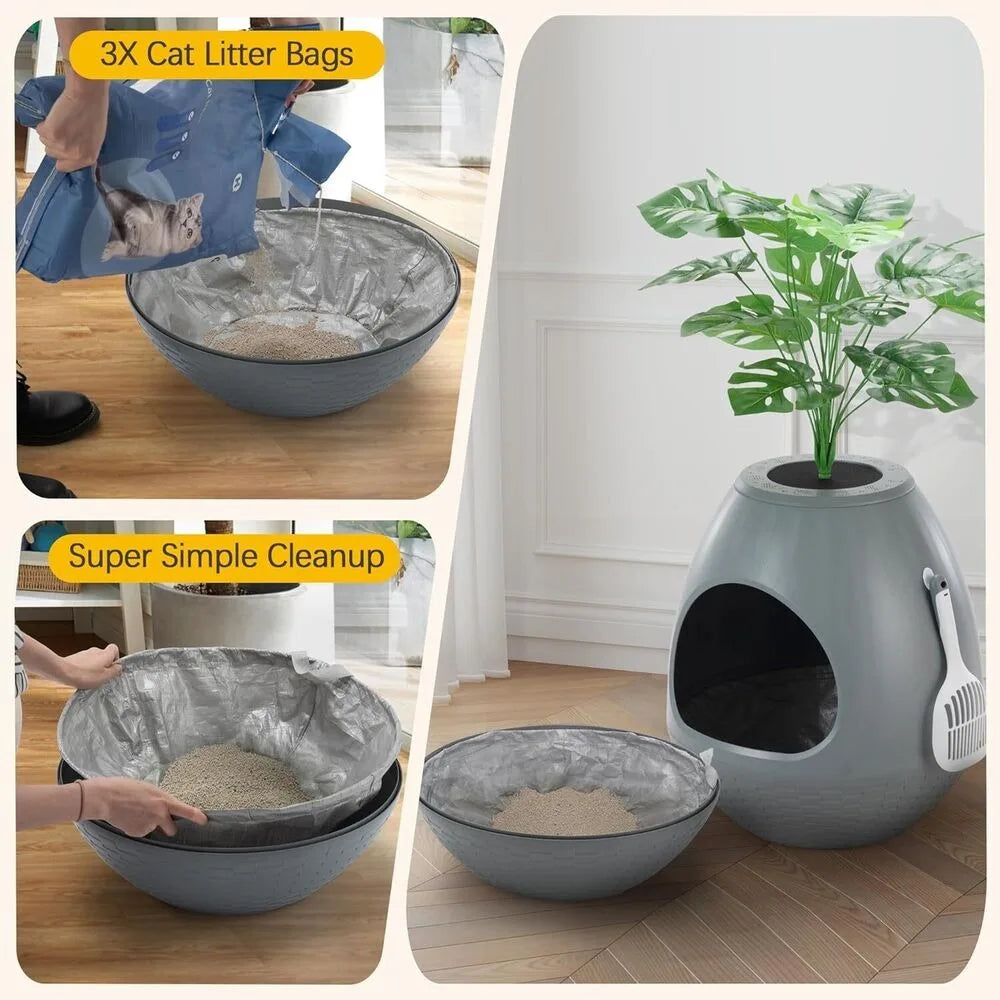Egg Shaped Cat Litter Box Odor Removal System Semi Enclosed