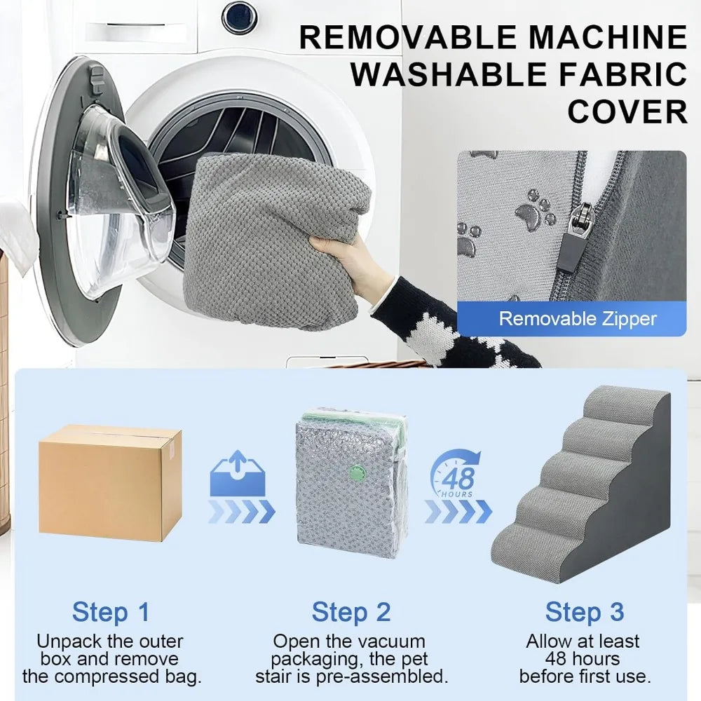 Grey Dog Stairs For Bed 28.7H 5 Step Non Slip Pet Steps