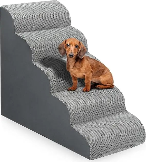 Grey Dog Stairs For Bed 28.7H 5 Step Non Slip Pet Steps