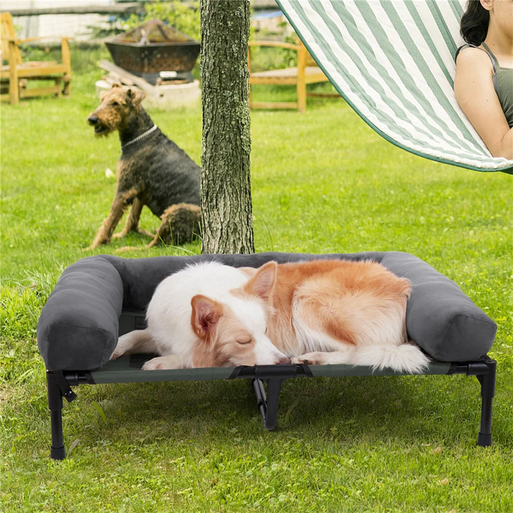 Extra Large Outdoor Raised Dog Bed With Cooling Plush Mat