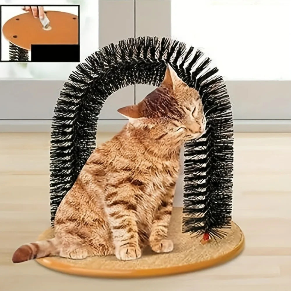 Two In One Cat Grooming Arch Toy With Massage Brush And Pad