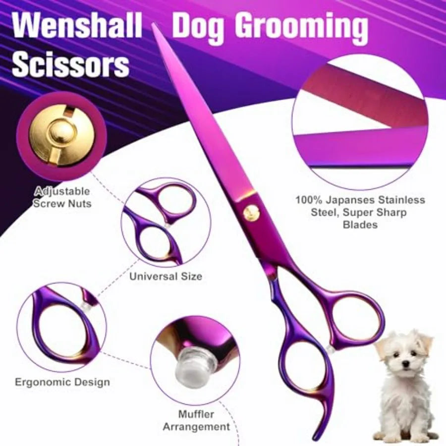 Dog Grooming Scissors Set 6.5 7 Inch Straight Up Down Curved