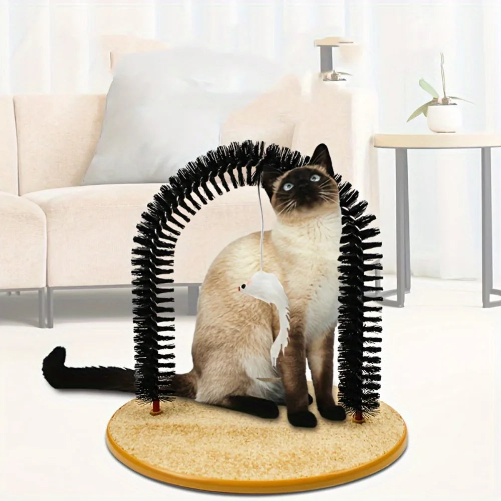 Two In One Cat Grooming Arch Toy With Massage Brush And Pad