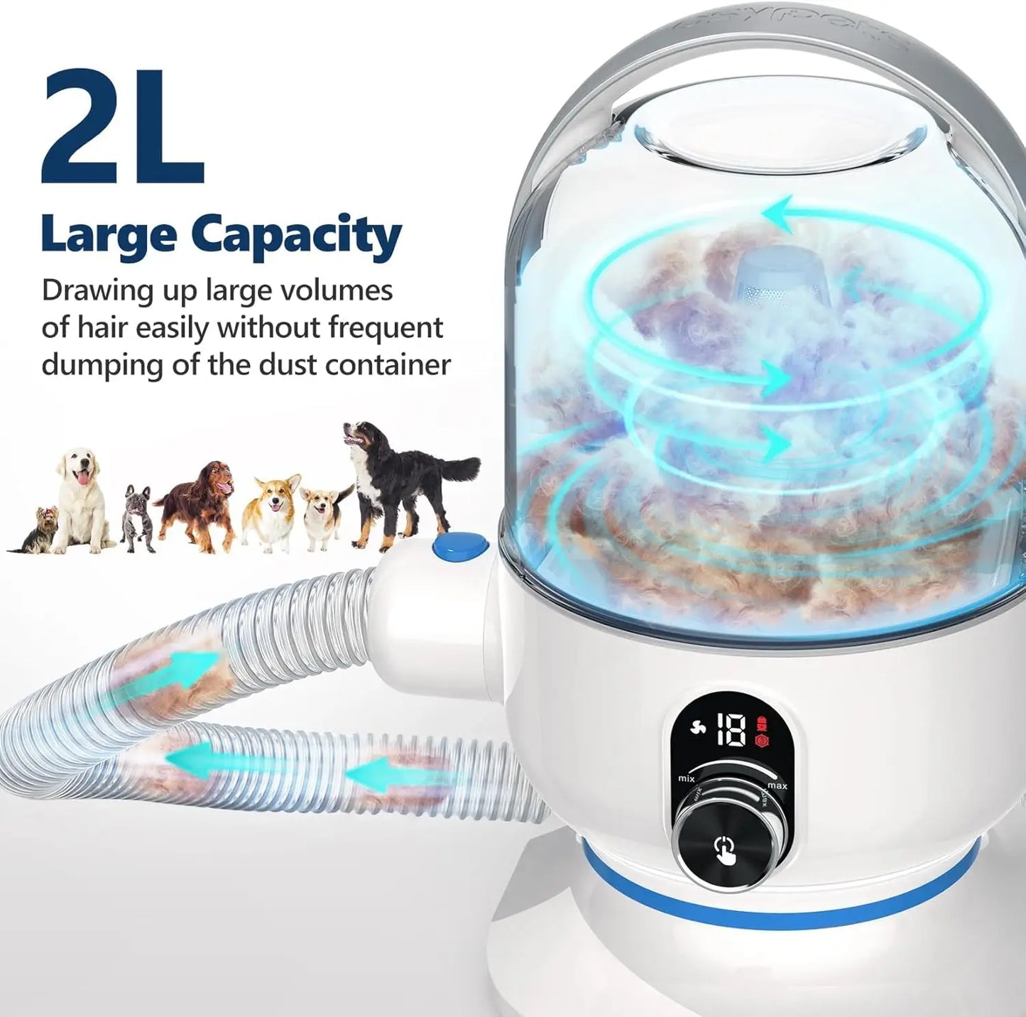 Pet Grooming Vacuum Kit Five In One With 2 L Dust Cup