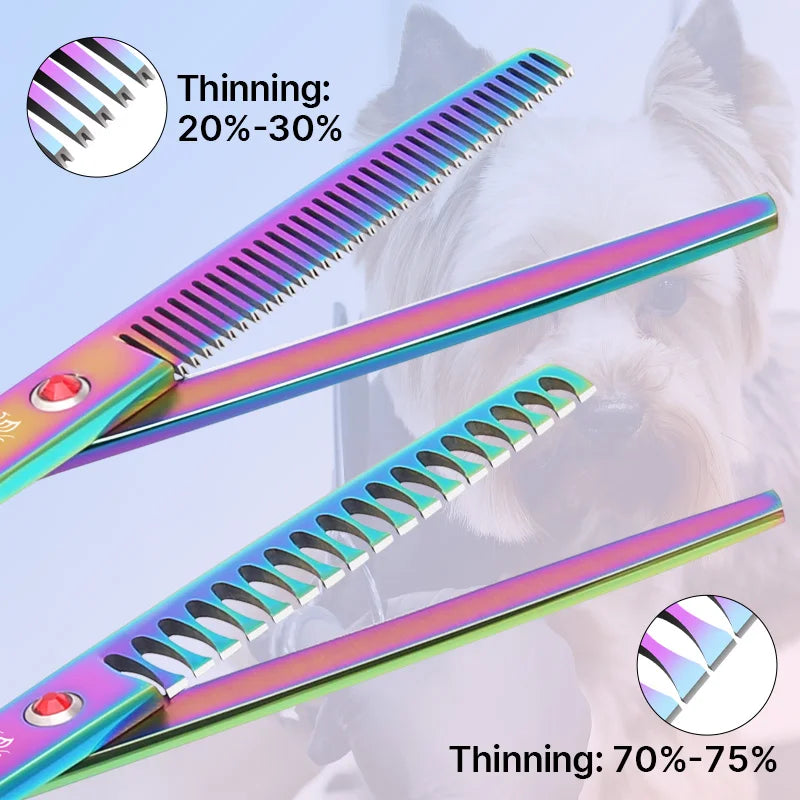 Fenice Classical Model Homeuse 9Cr Steel 6.5 To 7.0 Inch Rainbow Black Dog Grooming Scissors Set For Home Pet Owners