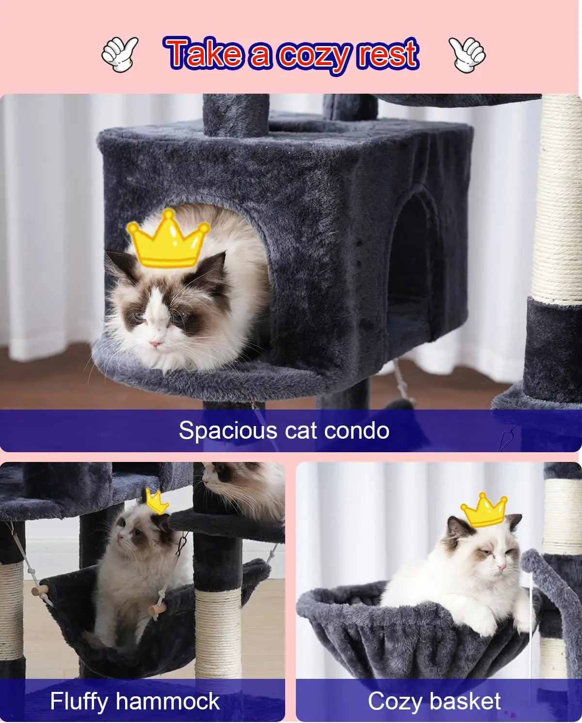 Large Cat Tree With Dual Platforms And 63 Scratching Posts