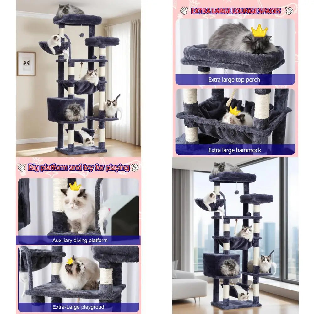 Large Cat Tree With Dual Platforms And 63 Scratching Posts