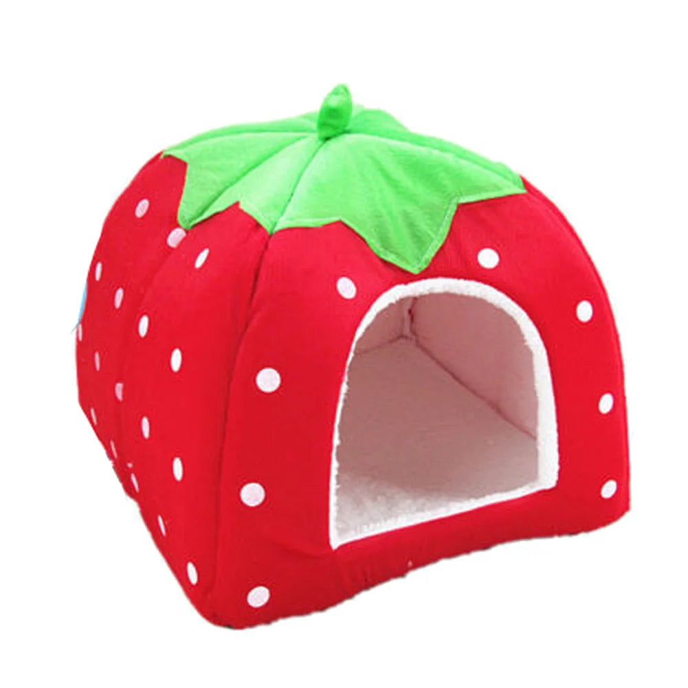 Strawberry Faux Fur Pet Bed For Dogs And Cats Cozy House