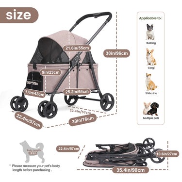 Foldable Dog Stroller Portable Dog Buggy 4 Wheel Pet Stroller Pushchair Travel Carriage Stroller Cart with Fashion bag