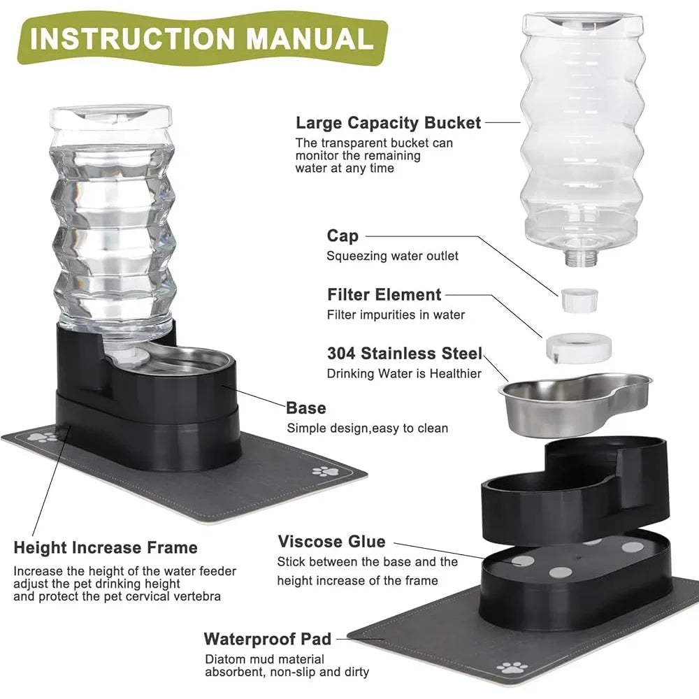 9L Raised Cat Dog Water Fountain Gravity Fed Easy Refill