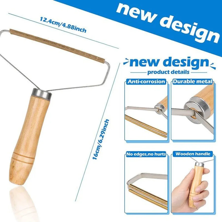 Pet Hair Remover Brush Dog Cat Wood Handle Clothes Blankets