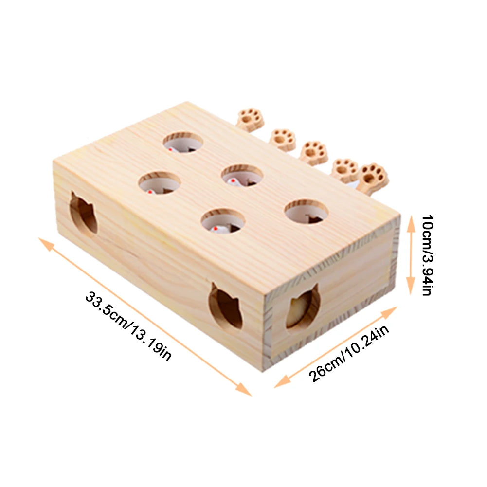 Wooden Cat Toy Interactive Whack A Mole Brain Teaser Box