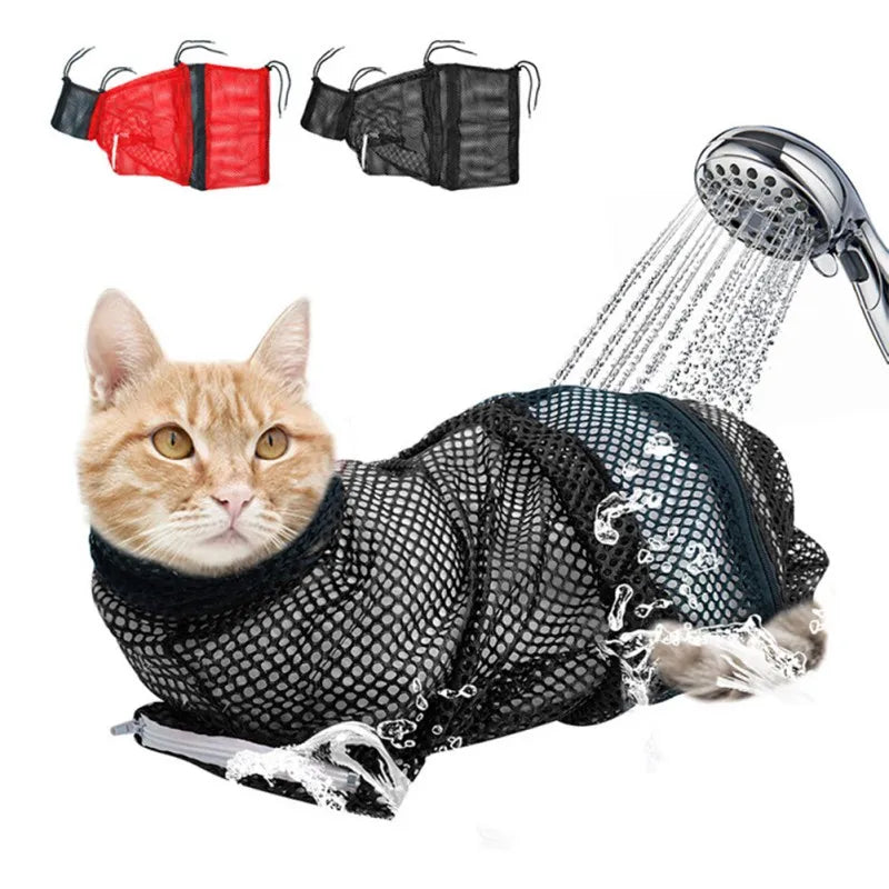 Mesh Cat Grooming Bath Bag Adjustable Restraint For Cats