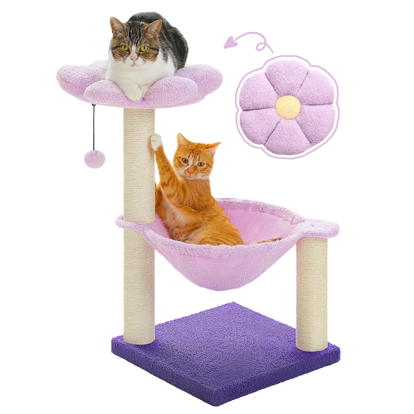 PAWZ Road Flower Cat Tree With Sisal Scratching Post Large Hammock Soft Top Perch Three Layer Cat Tower For Indoor Cats