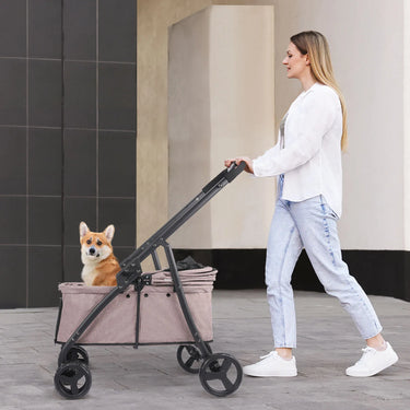 Foldable Dog Stroller Portable Dog Buggy 4 Wheel Pet Stroller Pushchair Travel Carriage Stroller Cart with Fashion bag