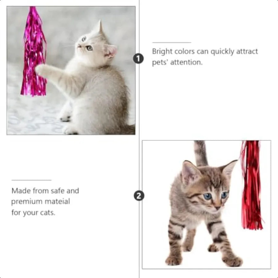 8 Pcs Cat Teaser Wand Replacement Bell Foil Tassel Toy