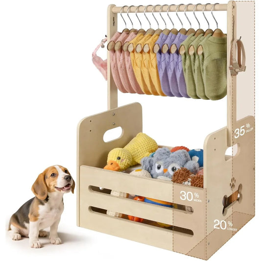 35L Pet Wardrobe Organizer Dog Toy Bin With Hanging Rods