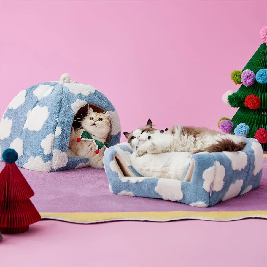 2 In 1 Cozy Cat Cave Bed For Indoor Kittens And Small Pets