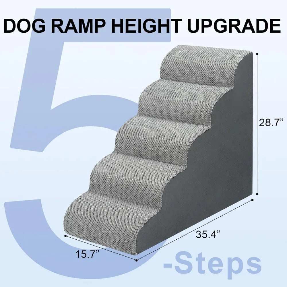 Grey Dog Stairs For Bed 28.7H 5 Step Non Slip Pet Steps