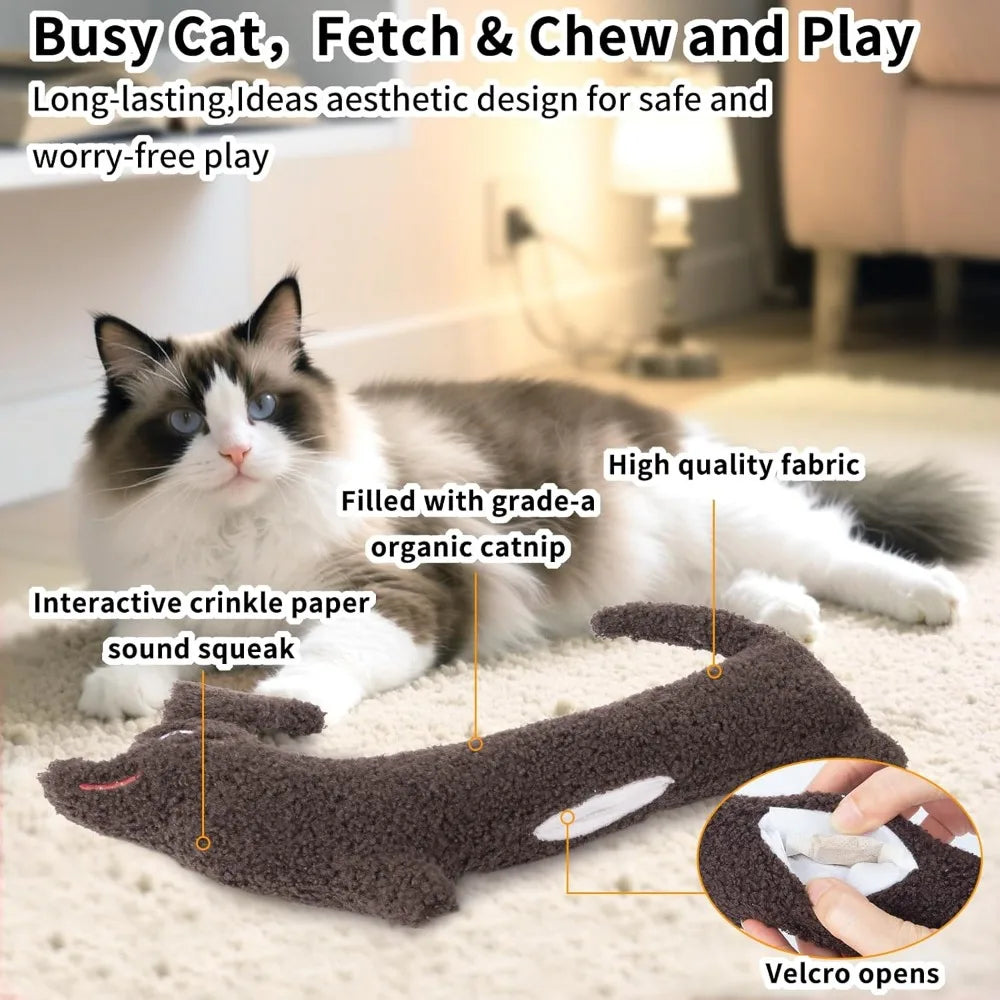 Crinkle Catnip Toys Refillable Plush Pillow for Indoor Cats