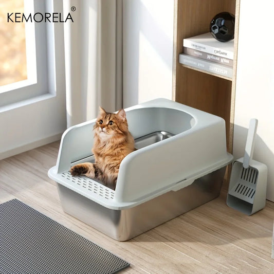 Stainless Steel Litter Box With Mat And Spade Lid High Side