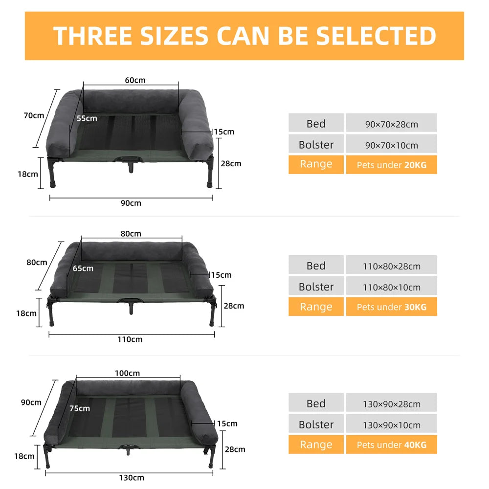 Extra Large Outdoor Raised Dog Bed With Cooling Plush Mat