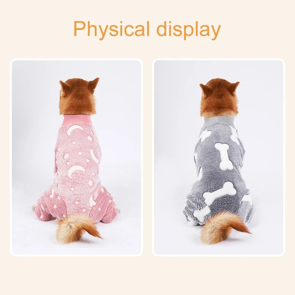 Soft Dog Pajama Onesie Warm Fleece 4 Legged Stretchable Jumpsuit Full Body Cover For Pets