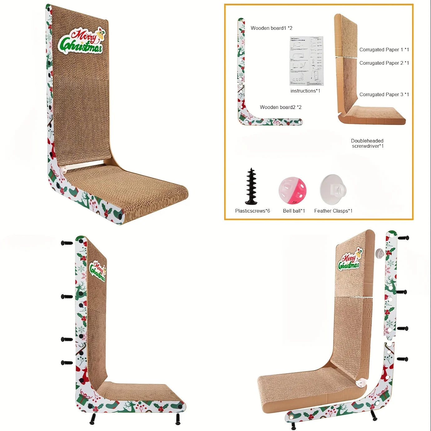 23.6 Inch L Shaped Cat Scratcher Wall Mounted Cardboard