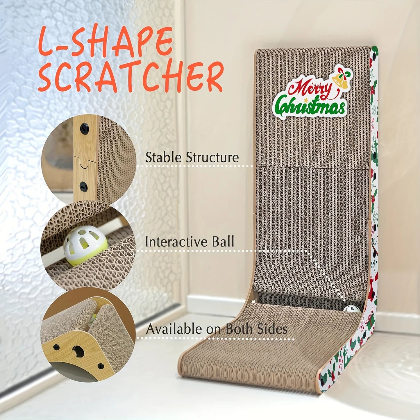 23.6 Inch L Shaped Cat Scratcher Wall Mounted Cardboard