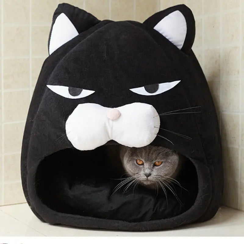 Foldable Cat House With Cushion Soft Pet Nest Cartoon Cave
